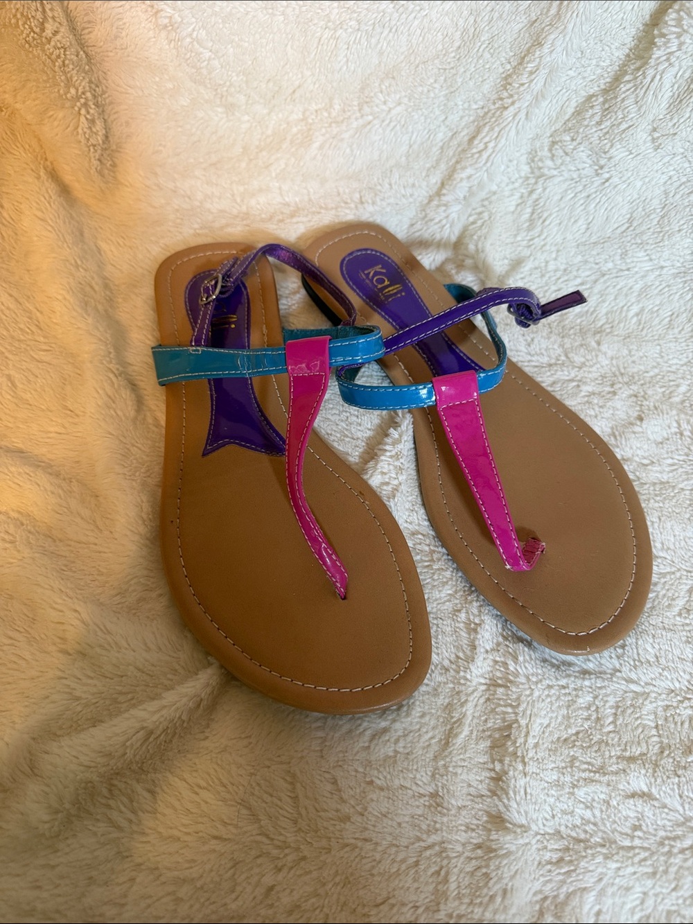 Kalli Womens Multi Color Strappy Thong Sandals Teal Pink Purple Size 9 Flat